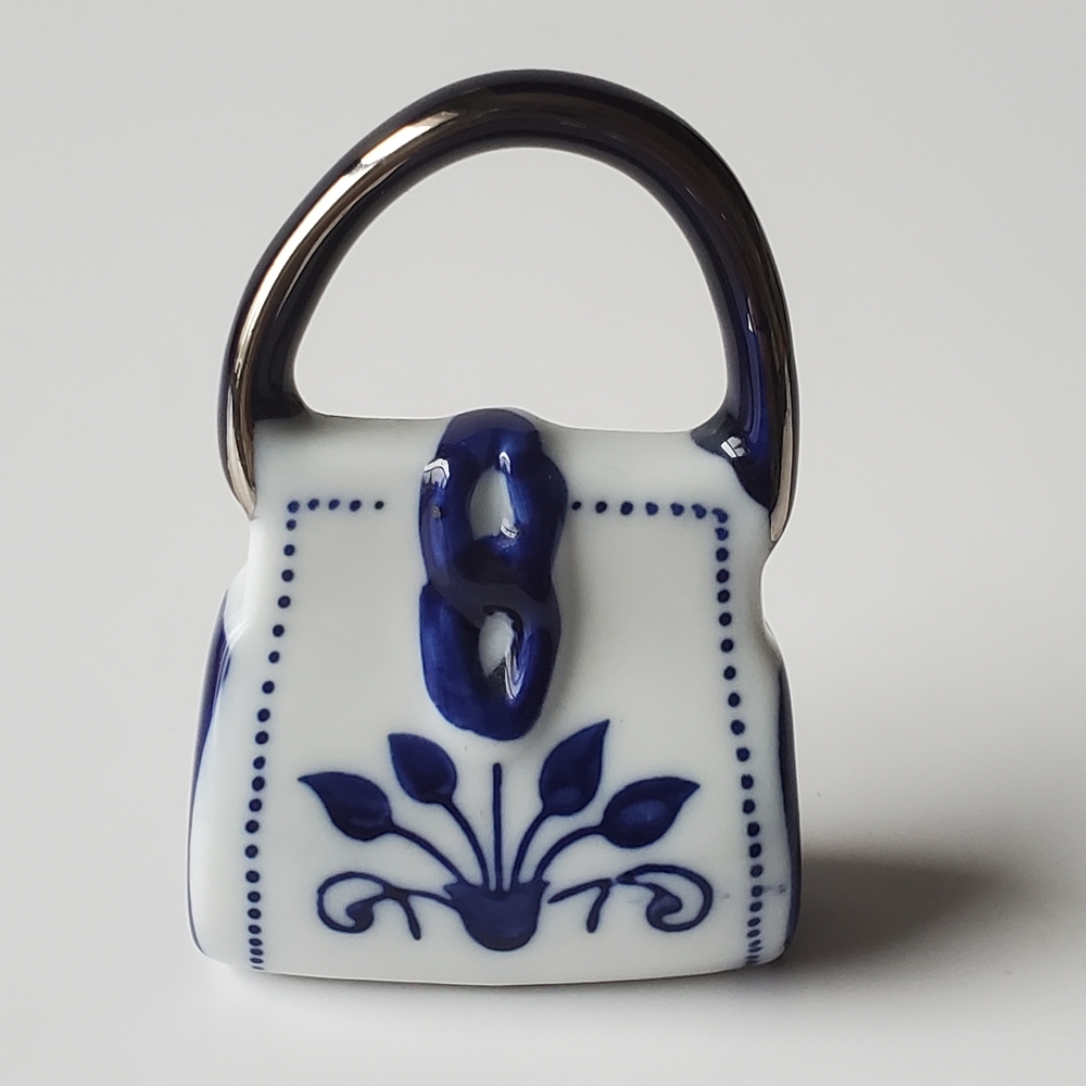 Pier 1 Imports Porcelain Purse Figurine Blue and White